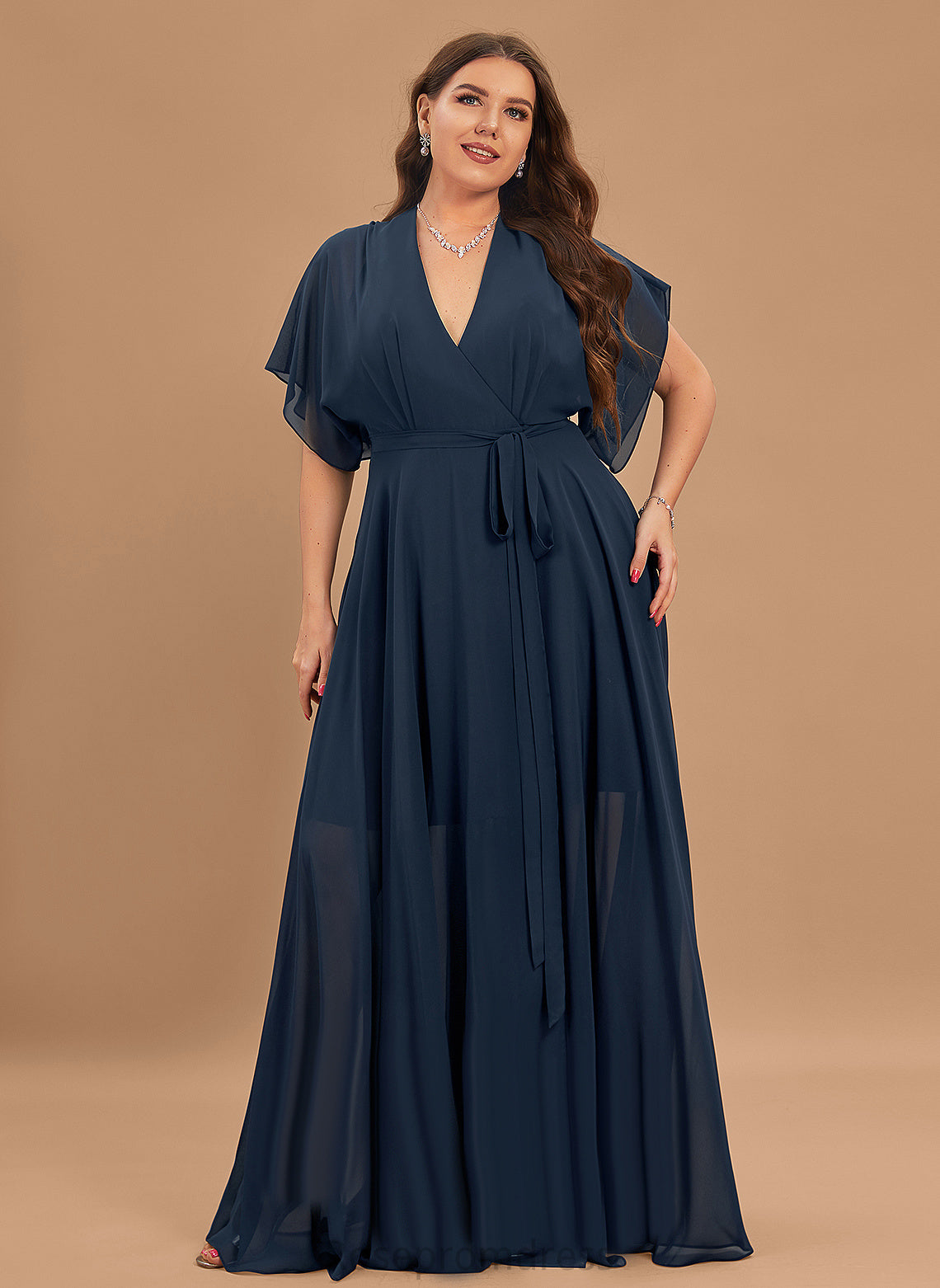 Straps&Sleeves Length Fabric V-Neck Floor-Length Silhouette Neckline A-line Ciara Tea Length Spaghetti Staps Natural Waist Bridesmaid Dresses