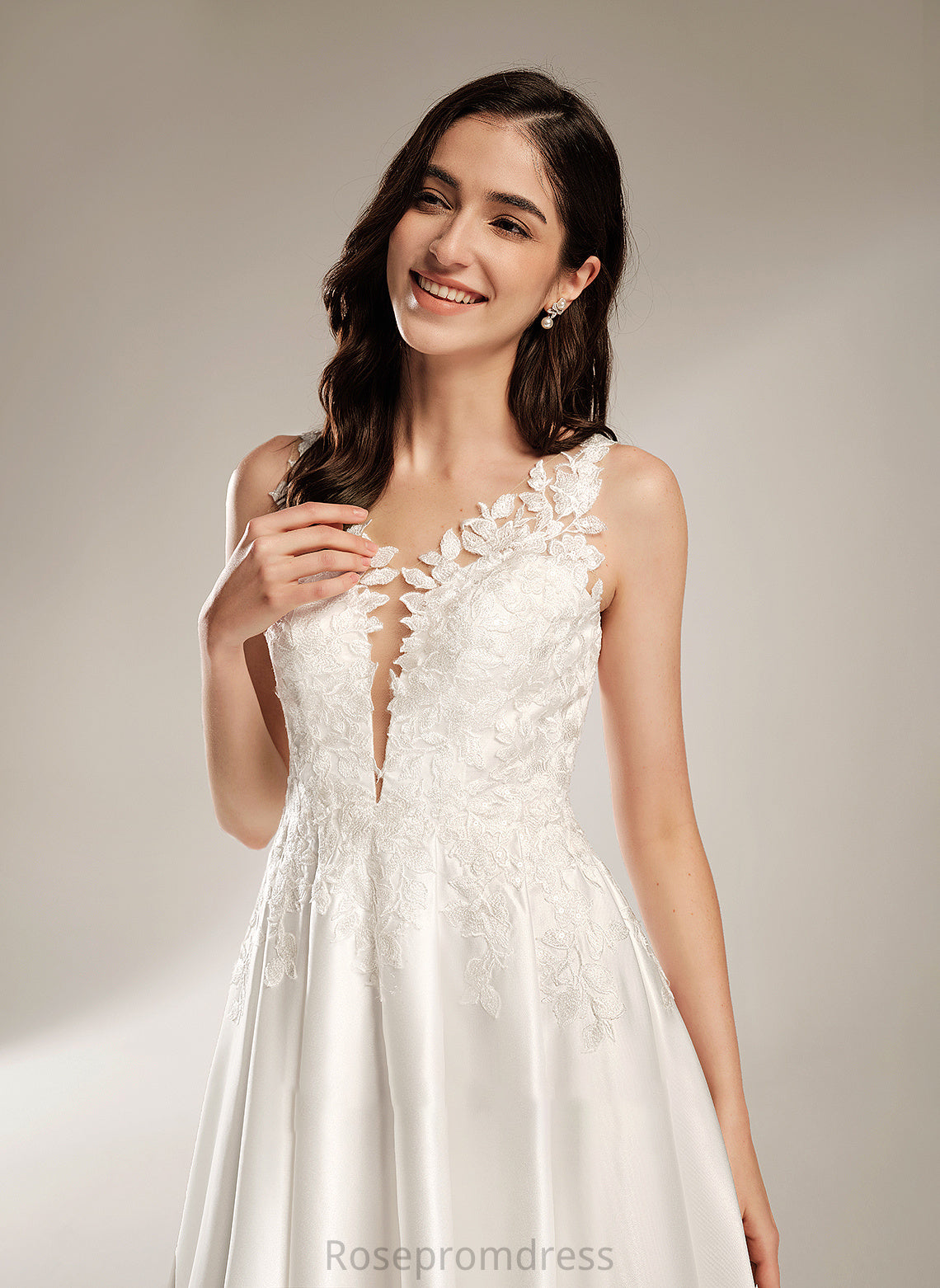 Milagros V-neck Wedding Dresses Pockets With A-Line Dress Tea-Length Wedding