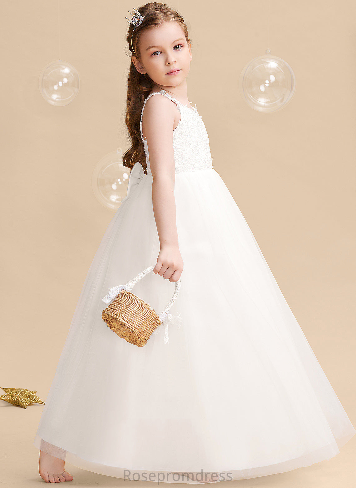V-neck Beading/Bow(s) Sleeveless Dress - Flower Ball-Gown/Princess With Tulle/Lace Isabelle Girl Flower Girl Dresses Floor-length