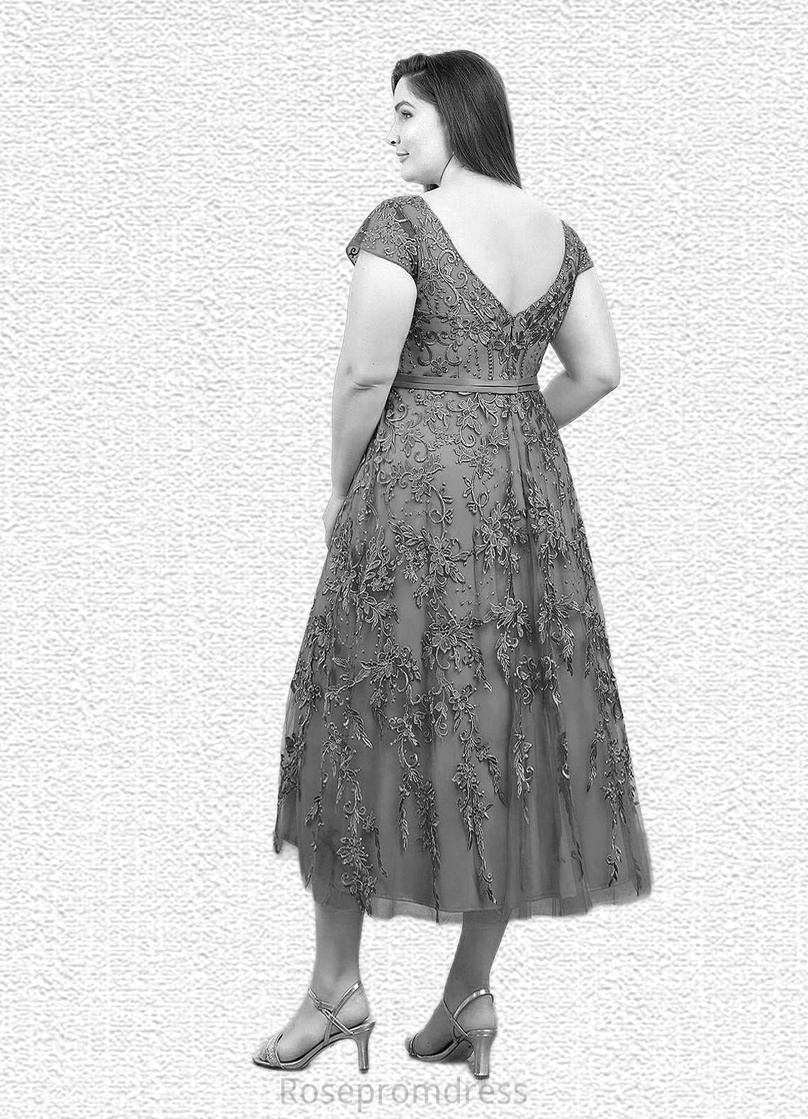 Emilia A-Line Lace Tulle Tea-Length Dress SRSP0019839