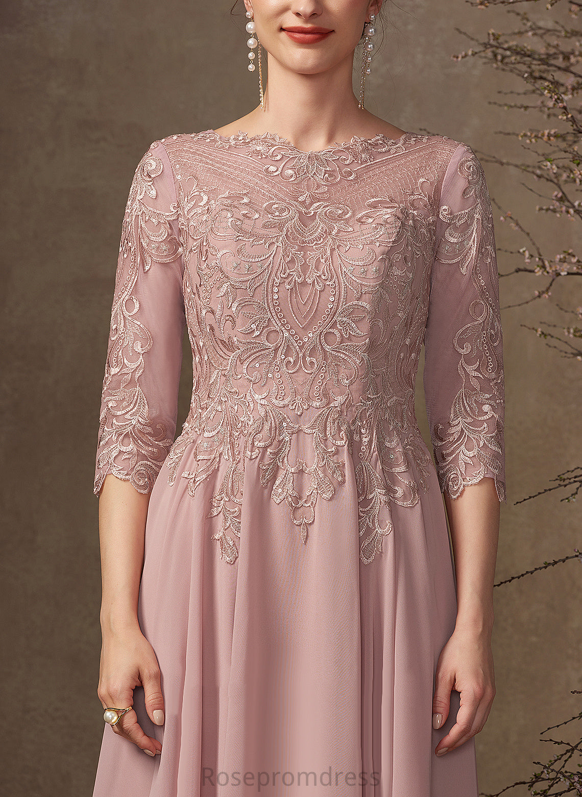 Lace A-Line Neck Cocktail Dresses With Tea-Length Dress Sequins Scoop Cocktail Danica Chiffon