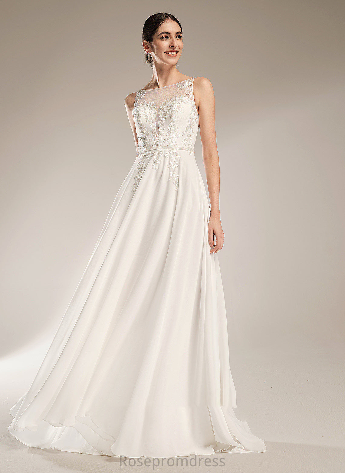 Ashley A-Line Lace Train Sequins Dress Sweep Wedding Illusion Wedding Dresses With