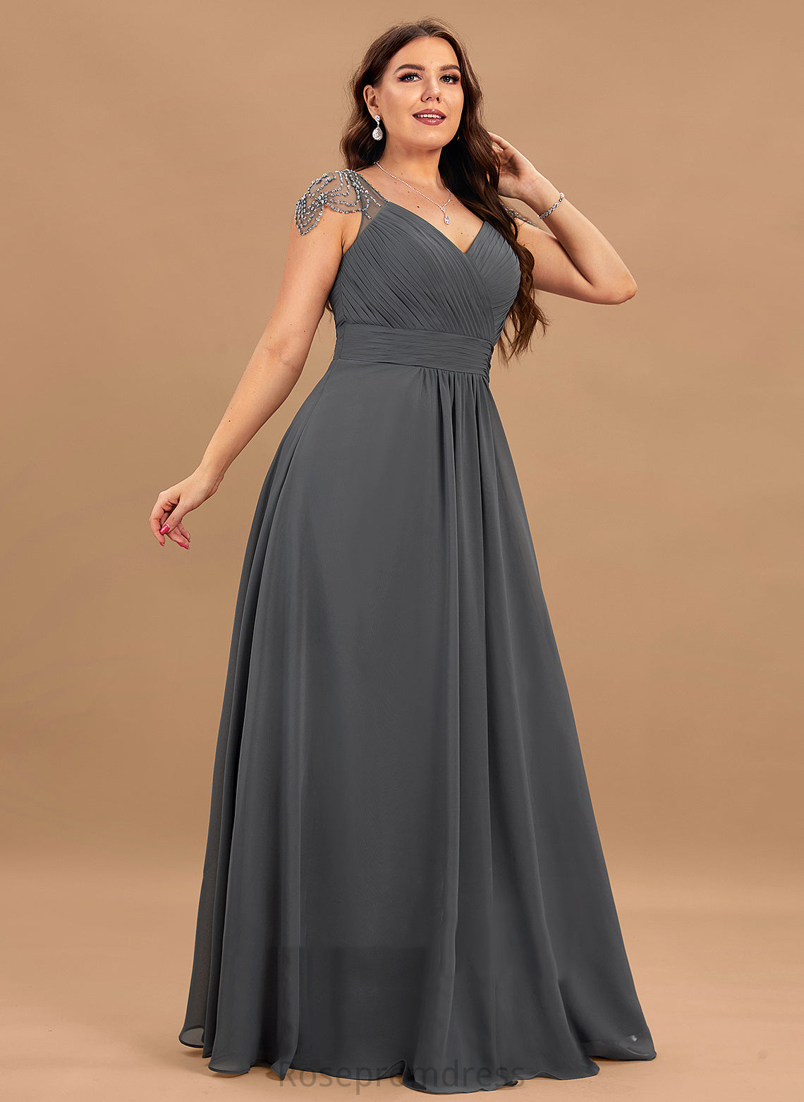 Length A-line Embellishment Silhouette Fabric Neckline Floor-Length V-Neck Natalia Bridesmaid Dresses