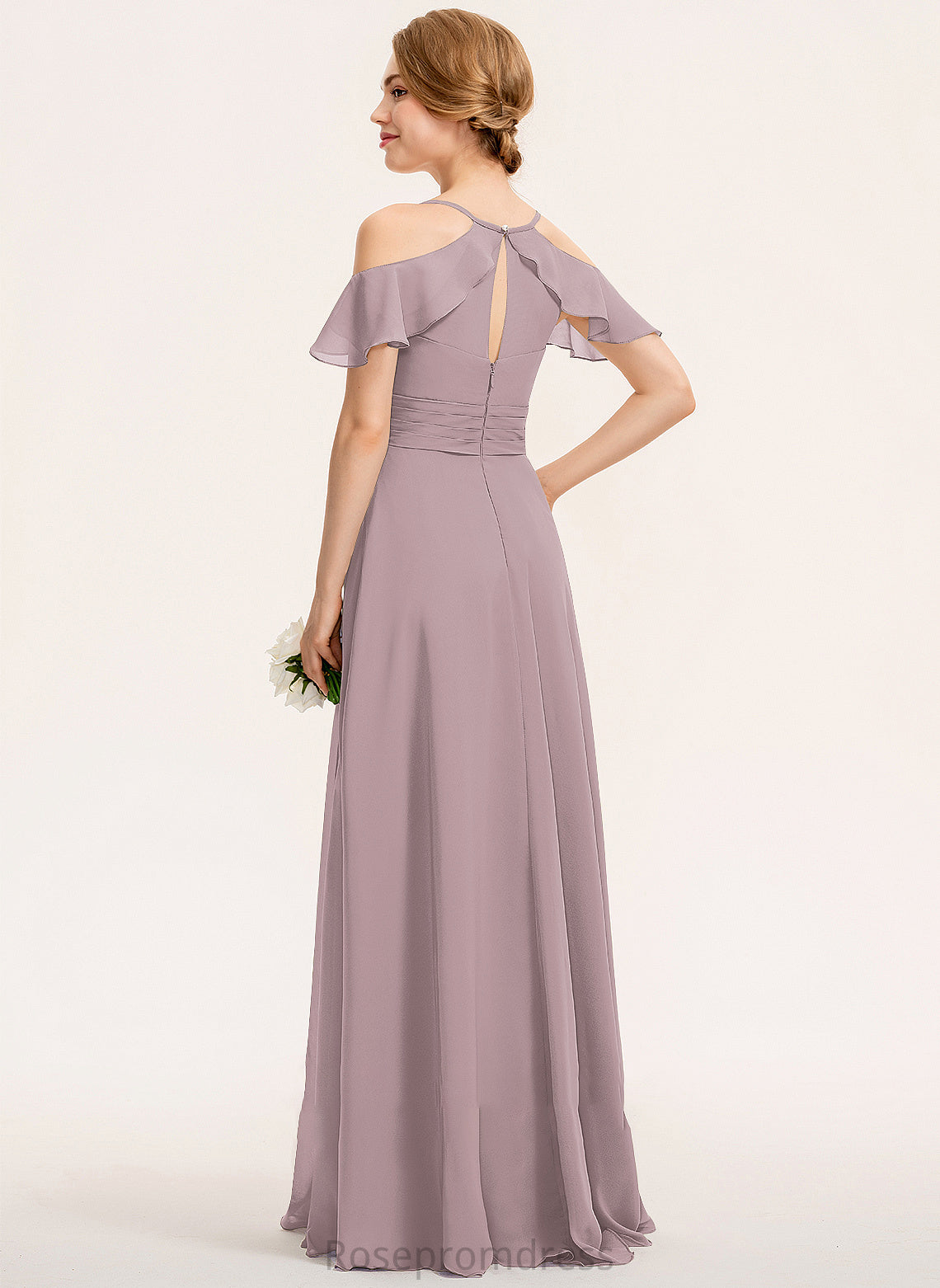 V-neck SplitFront Ruffle CascadingRuffles A-Line Length Neckline Floor-Length Silhouette Embellishment Fabric Kendall Bridesmaid Dresses