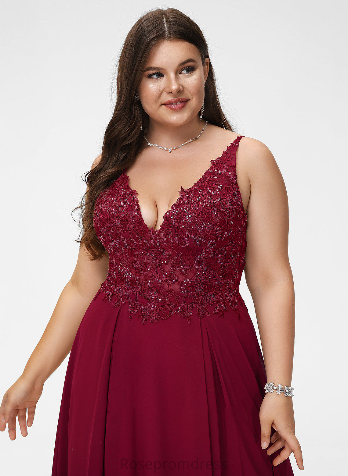 Fabric Lace V-neck Embellishment Floor-Length Silhouette SplitFront Neckline Sequins Length A-Line Adalyn Bridesmaid Dresses