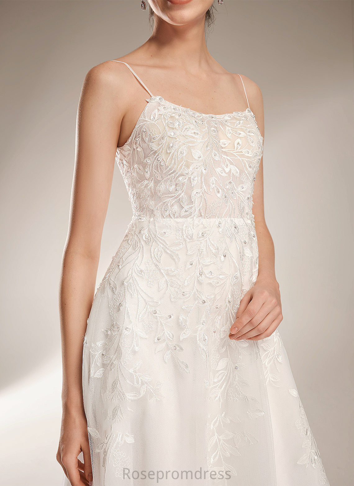 Annika Beading With A-Line Train Square Dress Wedding Dresses Sequins Wedding Court Neckline
