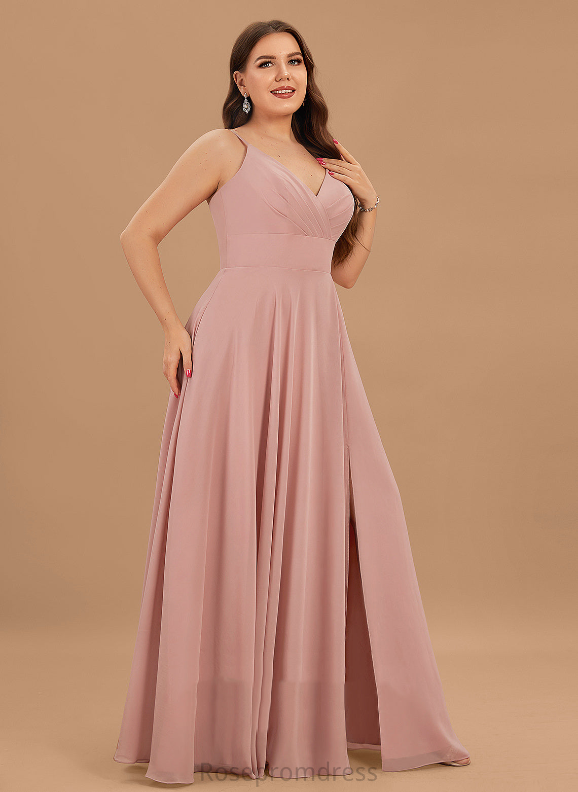 Length V-neck Fabric A-Line Silhouette Ruffle Neckline Floor-Length Embellishment Lisa Empire Waist A-Line/Princess Bridesmaid Dresses