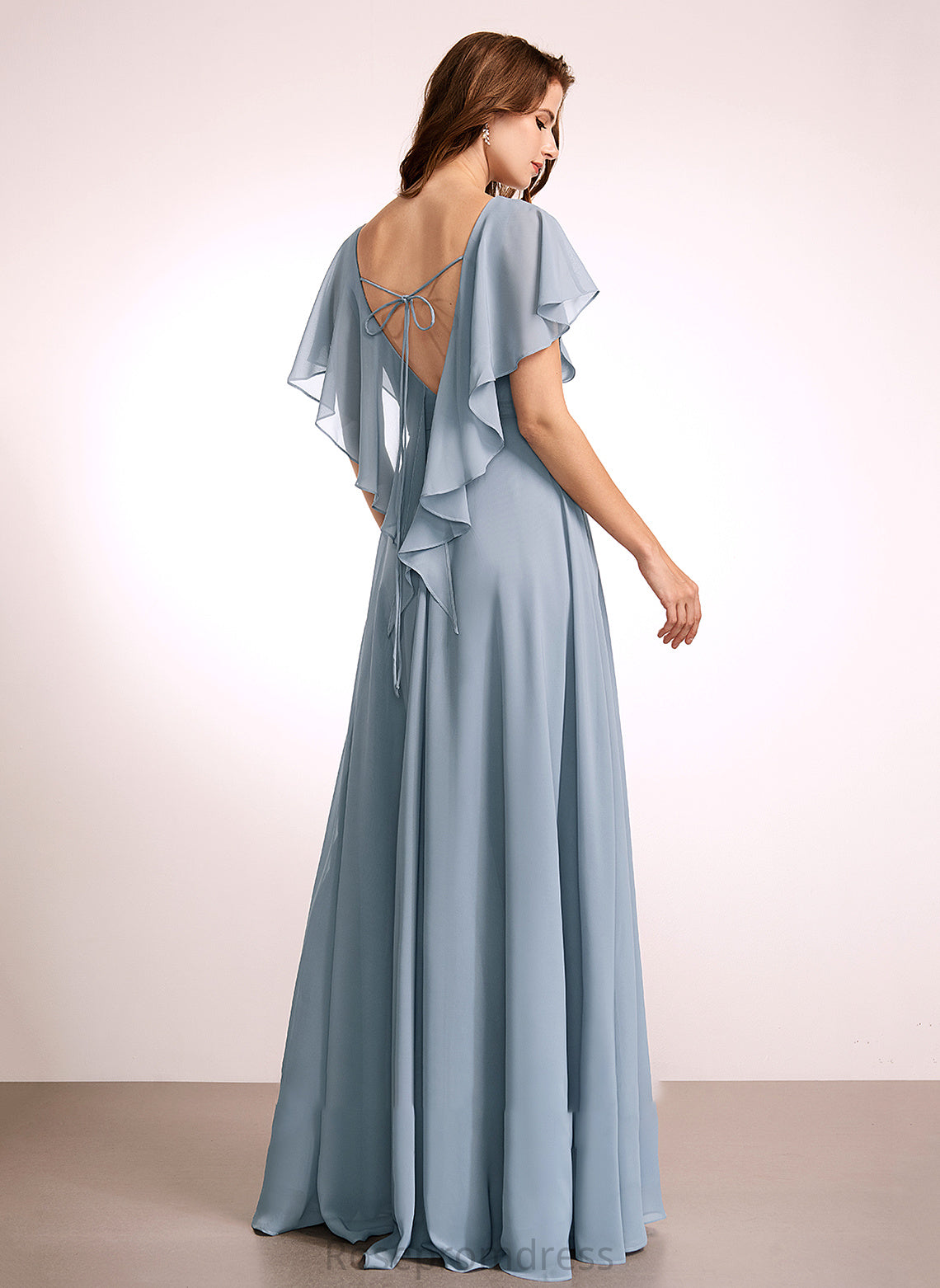 Length V-neck Silhouette Ruffle Fabric Embellishment Neckline Floor-Length A-Line Maliyah Bridesmaid Dresses