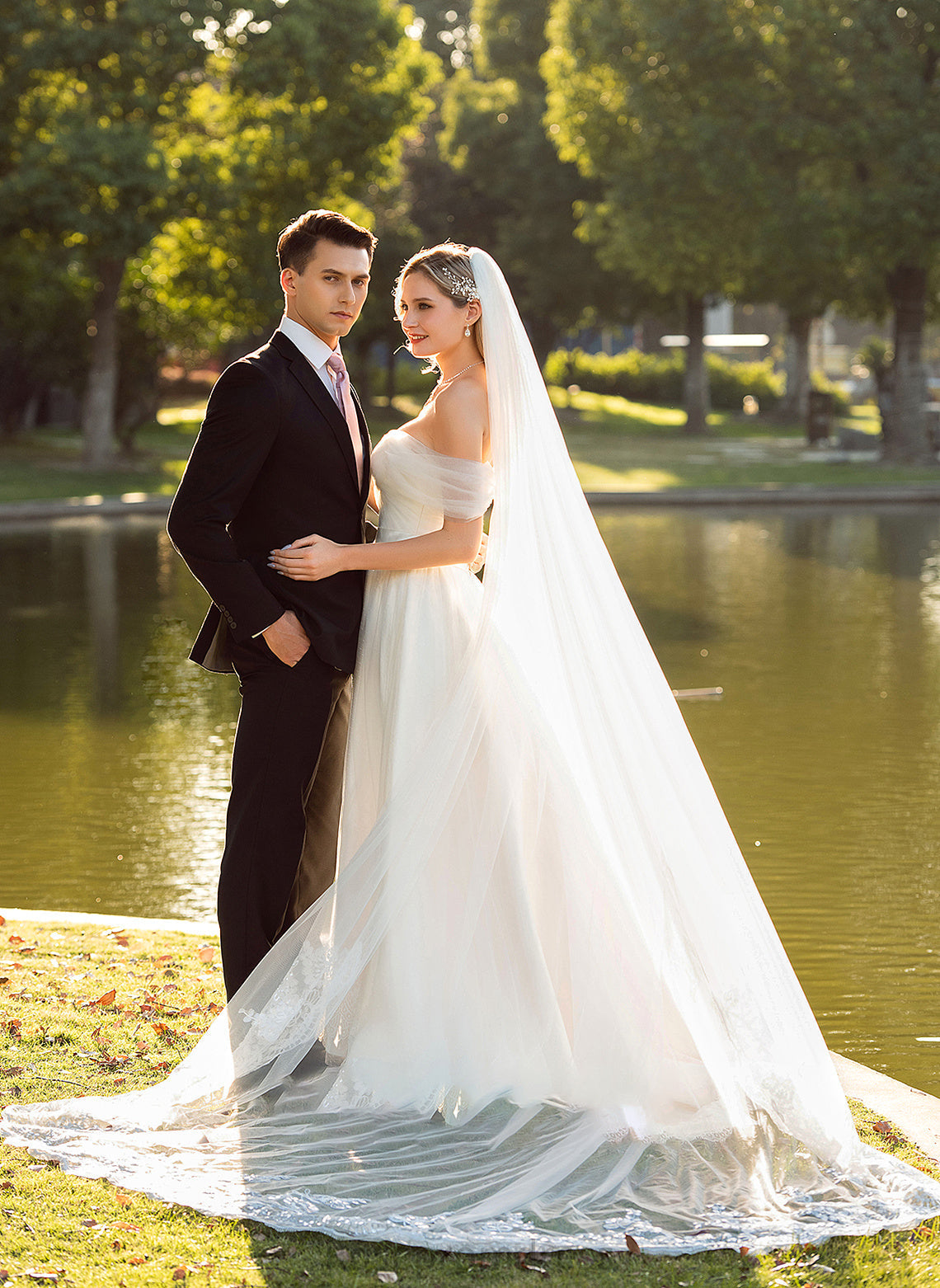 Robin Train Ball-Gown/Princess Tulle Lace Court Wedding With Dress Wedding Dresses Off-the-Shoulder Ruffle