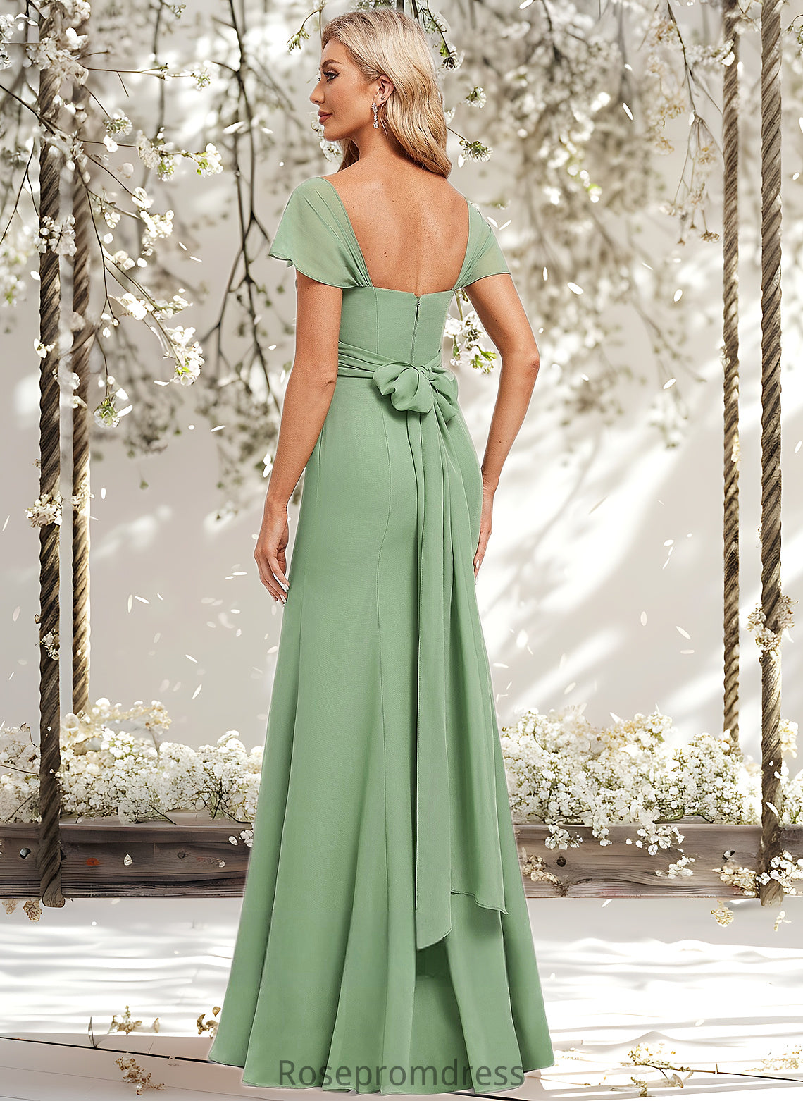 Marian Trumpet/Mermaid Off the Shoulder V-Neck Floor-Length Chiffon Bridesmaid Dress DSP0025810