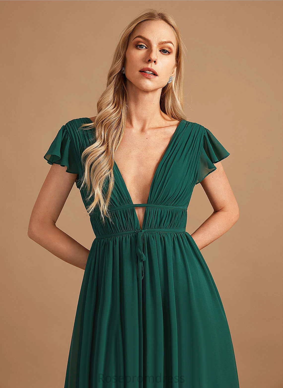 Silhouette A-line Length Straps&Sleeves V-Neck Neckline Floor-Length Fabric Finley A-Line/Princess Empire Waist Short Sleeves Bridesmaid Dresses