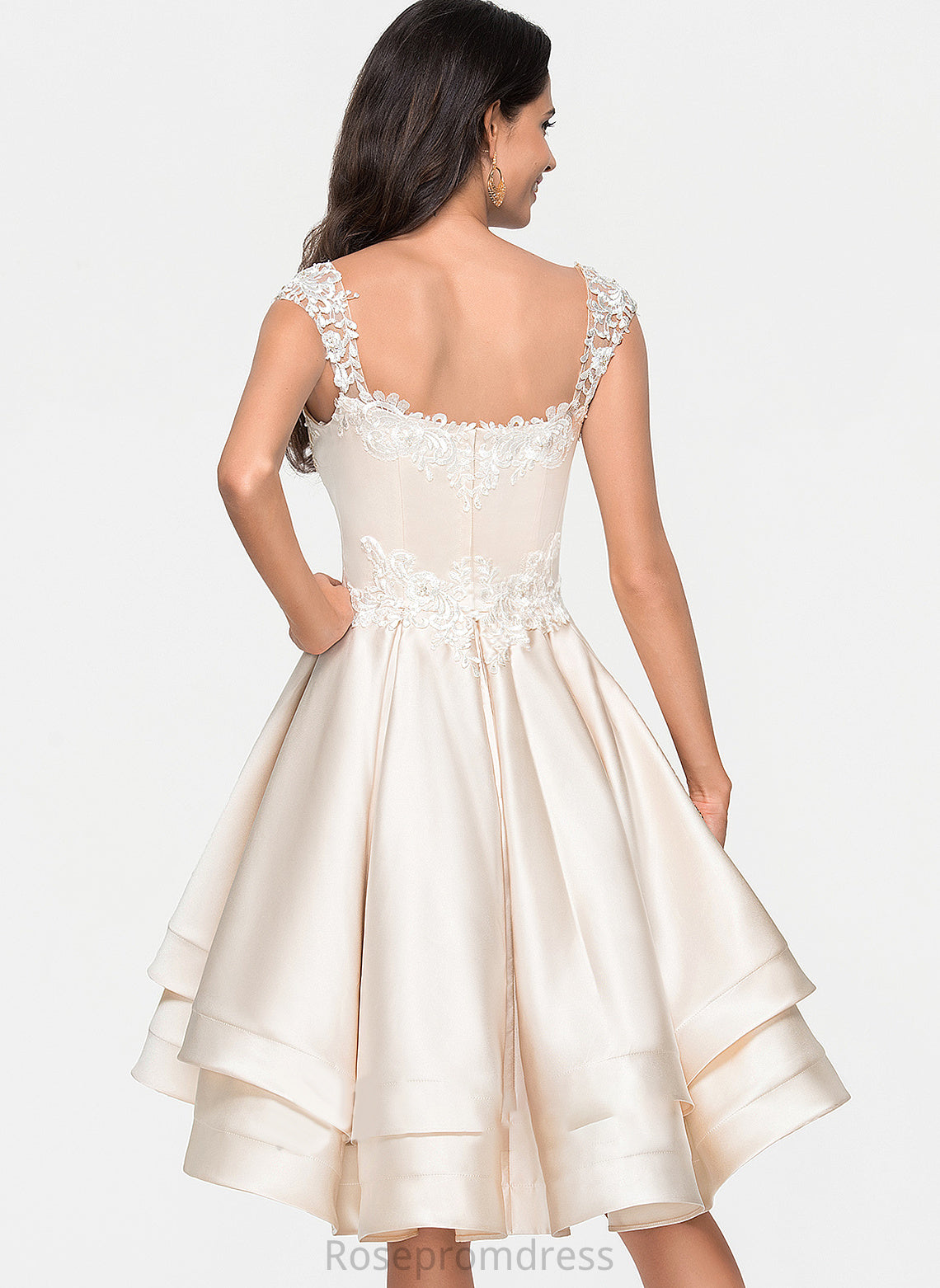 Ruffles Beading Lace Prom Dresses Satin Sweetheart Kristen Cascading Asymmetrical With A-Line