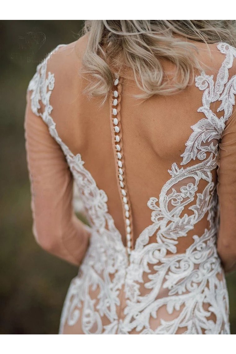 Long Sleeves Boho Wedding Dress With Appliques Mermaid SRSP22A7X4E