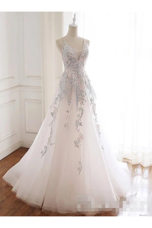 Beaded Spaghetti Strap Illusion V Neckline Wedding Dress With Colorful SRSPH7CQTB3