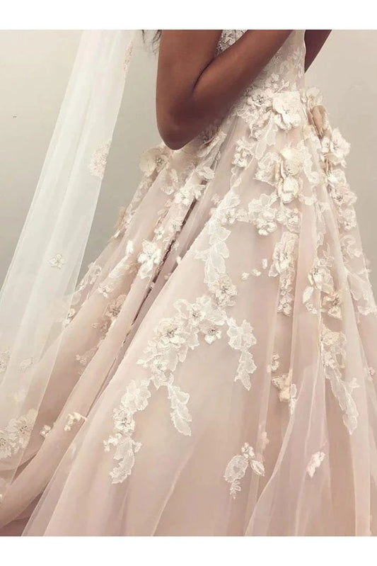 Princess Spaghetti Straps Sweetheart Wedding Dresses with Appliques, Wedding Gowns SRS15307
