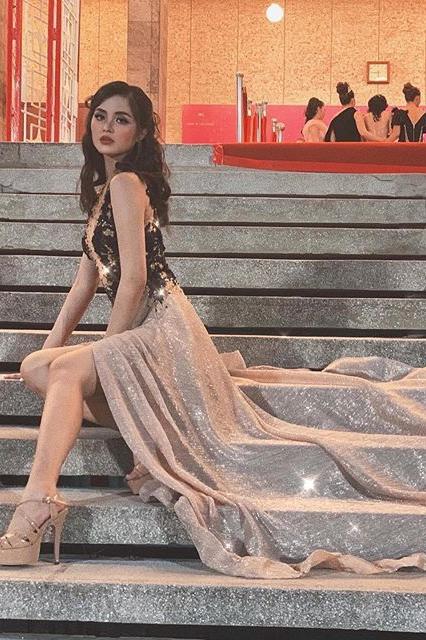 Sexy A Line Long Sweep Train Prom Dresses, Top Black Evening Dresses SRS15328