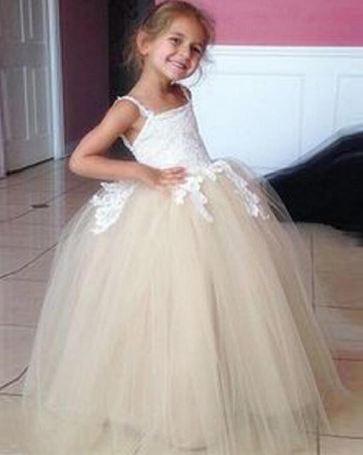 Tulle Applique Spaghetti Straps Backless Flower Girl Dresses Lovely Tutu Dresses RS117