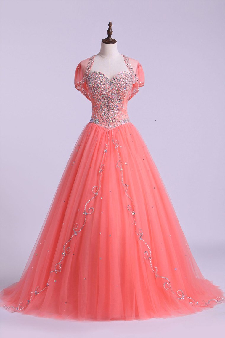 2024 Sweetheart Quinceanera Dresses A Line Beaded Tulle Floor Length