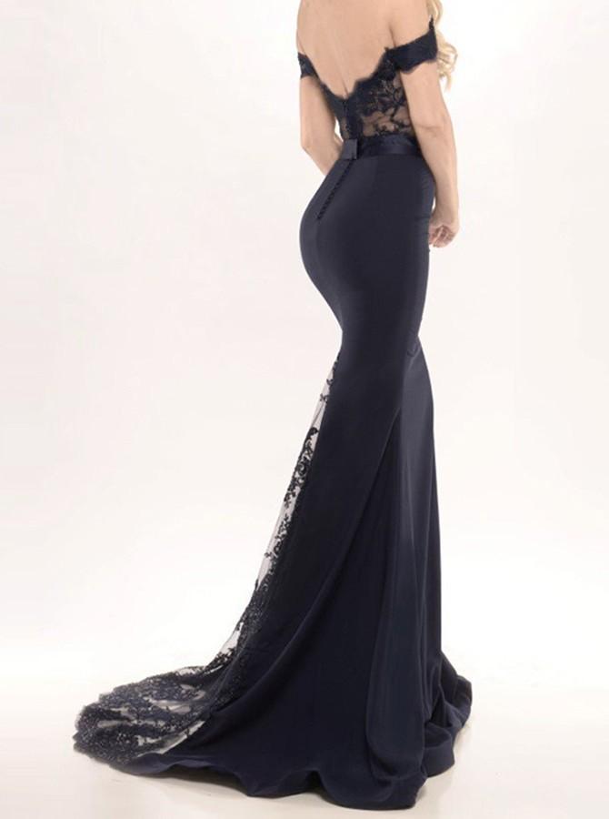 Black Long Prom Dresses Mermaid Off the Shoulder with Sash Prom Gowns Bridesmaid Dresses RS68
