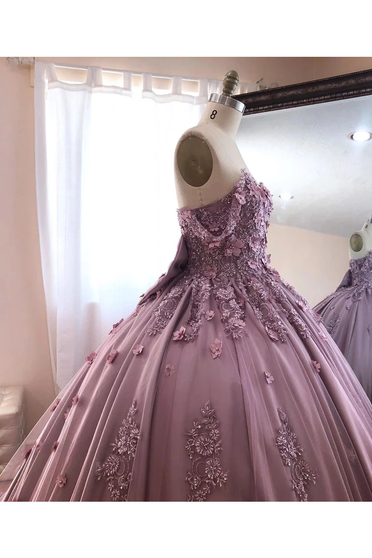 Ball Gown Off The Shoulder Tulle Quinceanera Dress With Lace Appliques Puffy Prom SRSP3HM7KB3