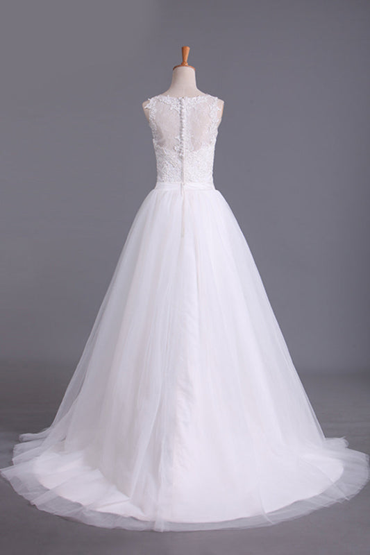 New Arrival Spaghetti Straps Wedding Dresses Sheath Lace & Tulle With Applique Court Train SRSPRX2EKZH