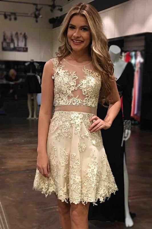 2024 Homecoming Dresses A Line Scoop Tulle With Applique And Handmade Flowers