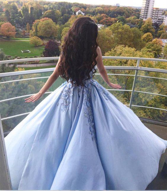 Princess Ball Gown Blue Appliques Strapless Quinceanera Dresses, Sweet 16 Dresses SRS15290
