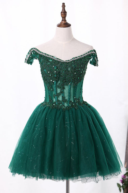 2024 Off The Shoulder A Line Tulle Homecoming Dresses With Applique