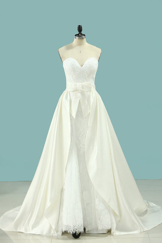 2024 Mermaid Sweetheart Wedding Dresses Lace With Applique Court Train Detachable