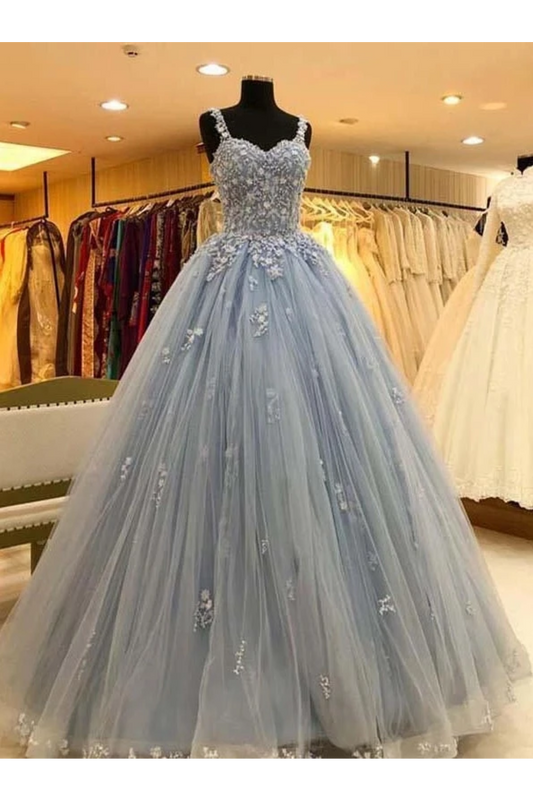 Ball Gown Straps Long Prom Dress Appliques Quinceanera SRSPKS9FELB