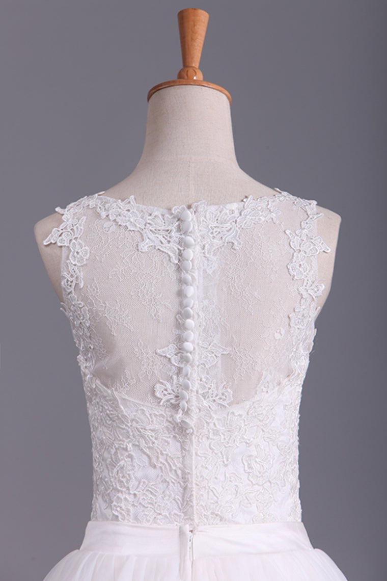 New Arrival Spaghetti Straps Wedding Dresses Sheath Lace & Tulle With Applique Court Train SRSPRX2EKZH