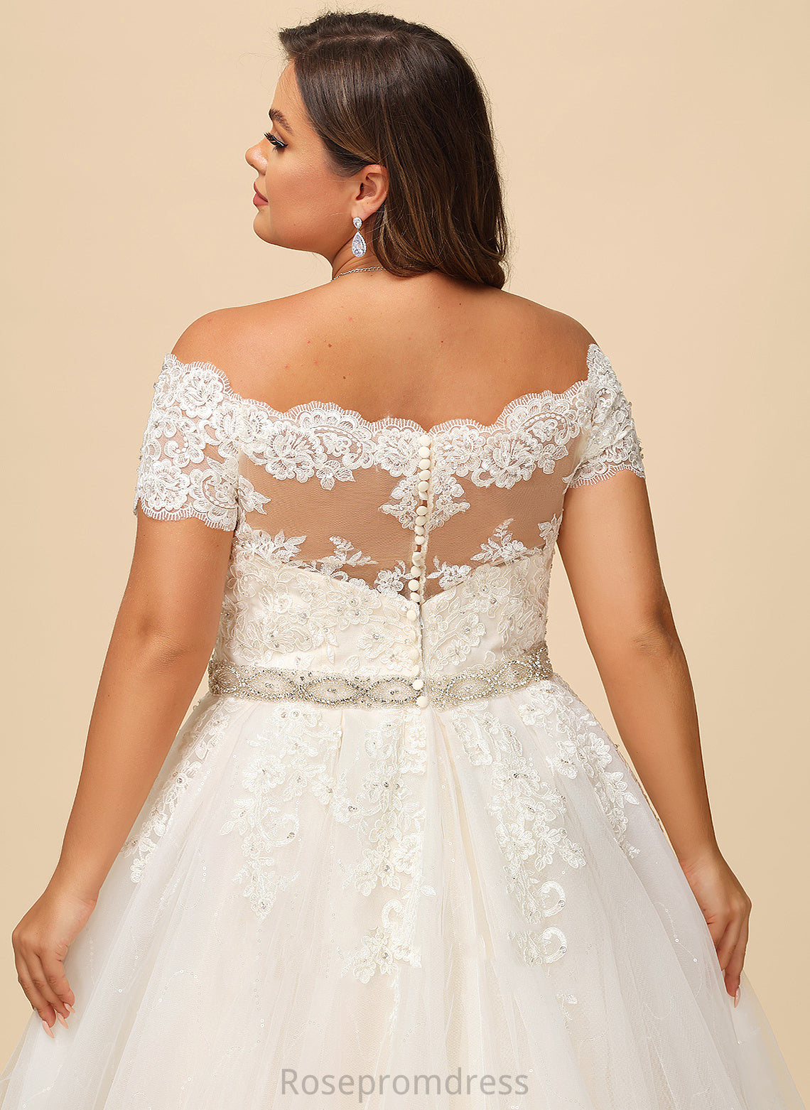 Ball-Gown/Princess Wedding Dresses Lace Dress Wedding With Sequins Tulle Court Beading Train Off-the-Shoulder Dominique