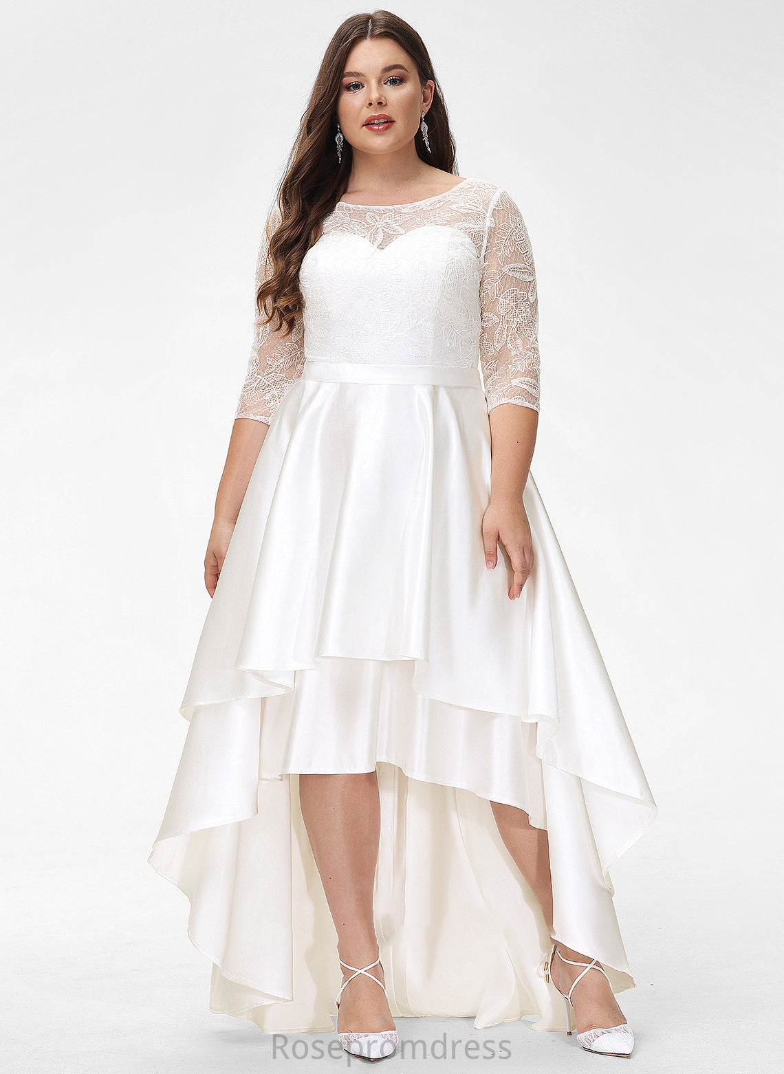 Asymmetrical Neck Scoop Wedding Dresses Wedding Sophie Satin Lace Dress A-Line