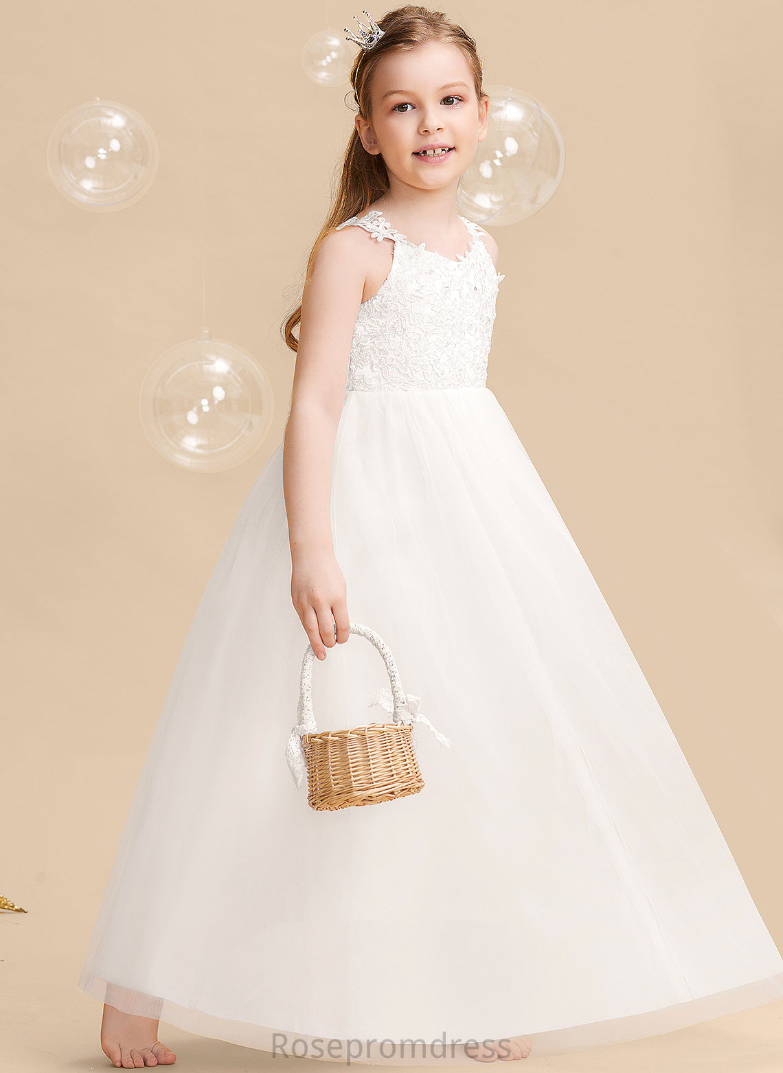 V-neck Beading/Bow(s) Sleeveless Dress - Flower Ball-Gown/Princess With Tulle/Lace Isabelle Girl Flower Girl Dresses Floor-length