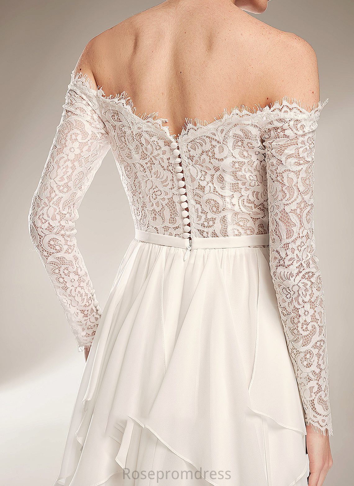 A-Line Off-the-Shoulder Wedding Dresses Ruffle With Train Wedding Nathalie Court Dress