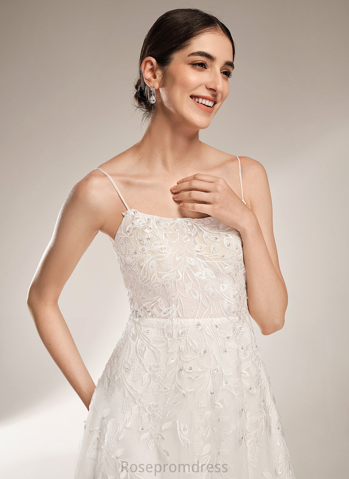 Annika Beading With A-Line Train Square Dress Wedding Dresses Sequins Wedding Court Neckline