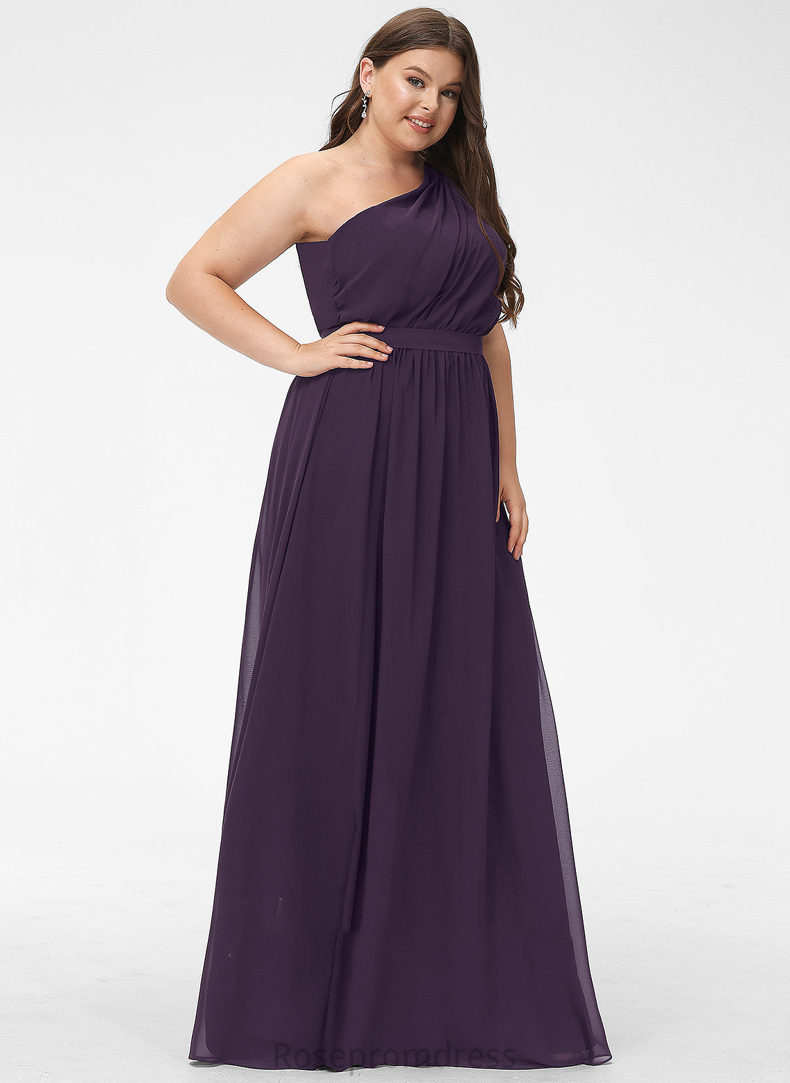 Silhouette Floor-Length Ruffle Embellishment One-Shoulder Neckline Fabric A-Line Length Lori Bridesmaid Dresses