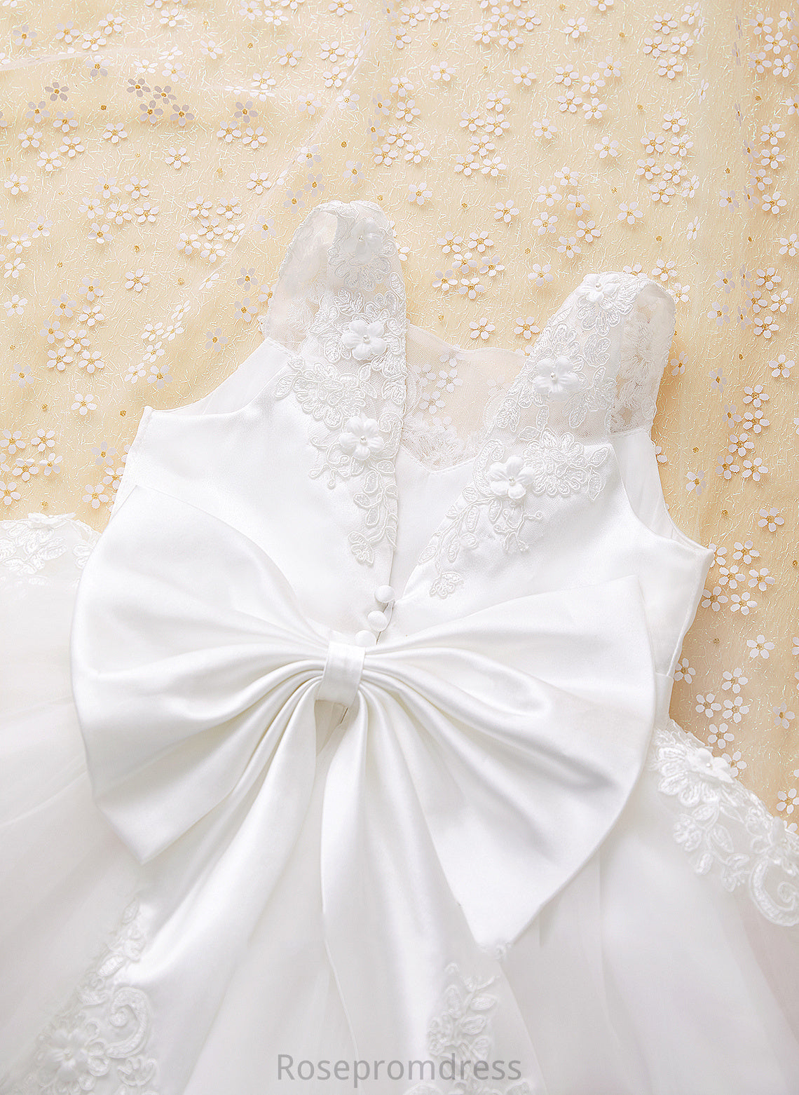 A-Line With Tea-length Sleeveless Beading/Flower(s) Meghan Tulle/Lace Dress - Flower Girl Scoop Flower Girl Dresses Neck