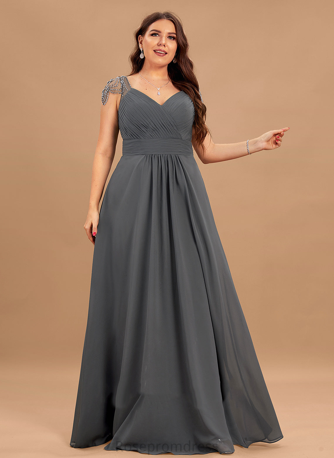 Length A-line Embellishment Silhouette Fabric Neckline Floor-Length V-Neck Natalia Bridesmaid Dresses