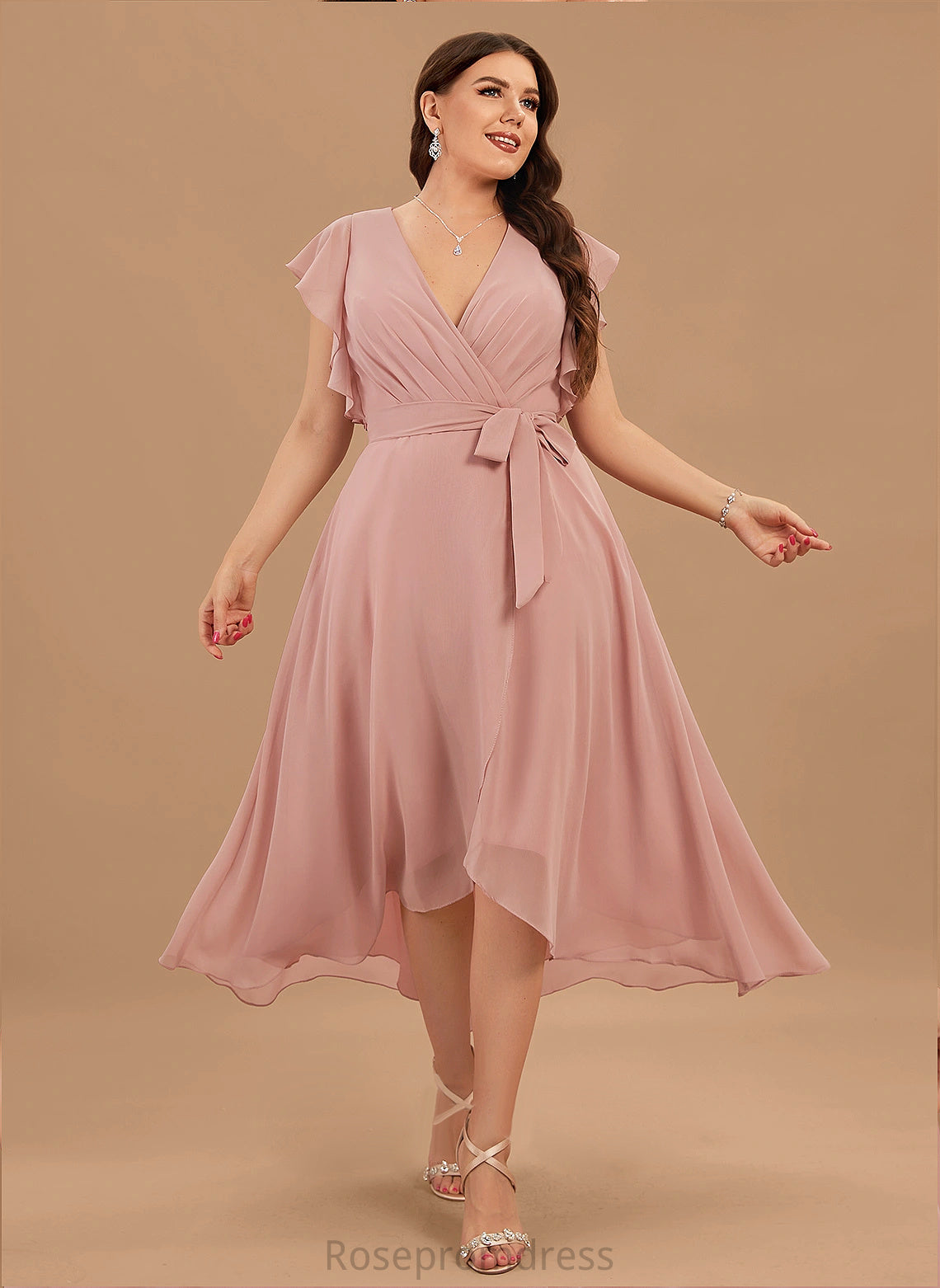 Silhouette Neckline A-line BackZip Fabric Embellishment V-Neck BackStyle Chloe Bridesmaid Dresses