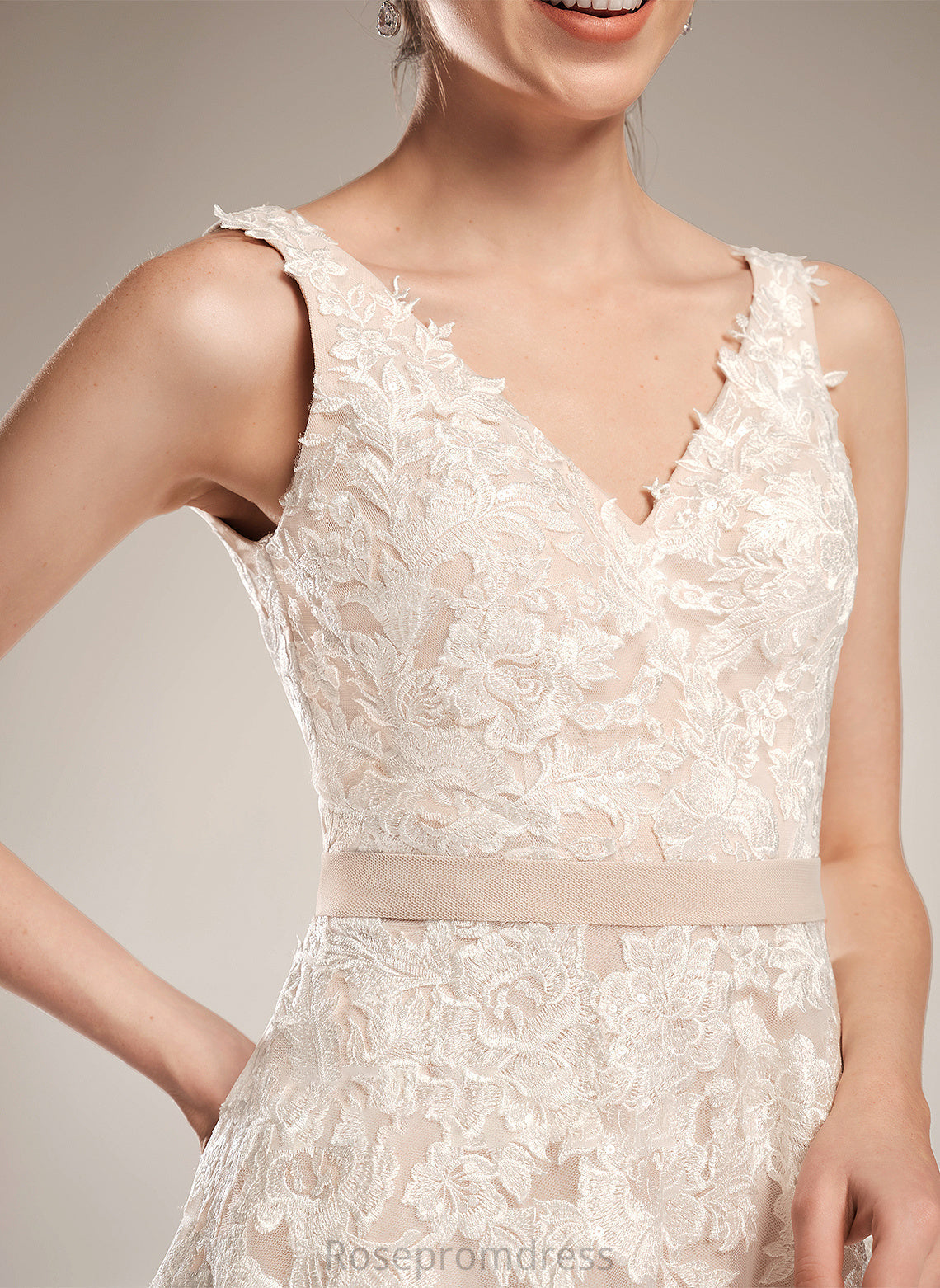 A-Line V-neck Court Dress Wedding Dresses Train Ashly Wedding