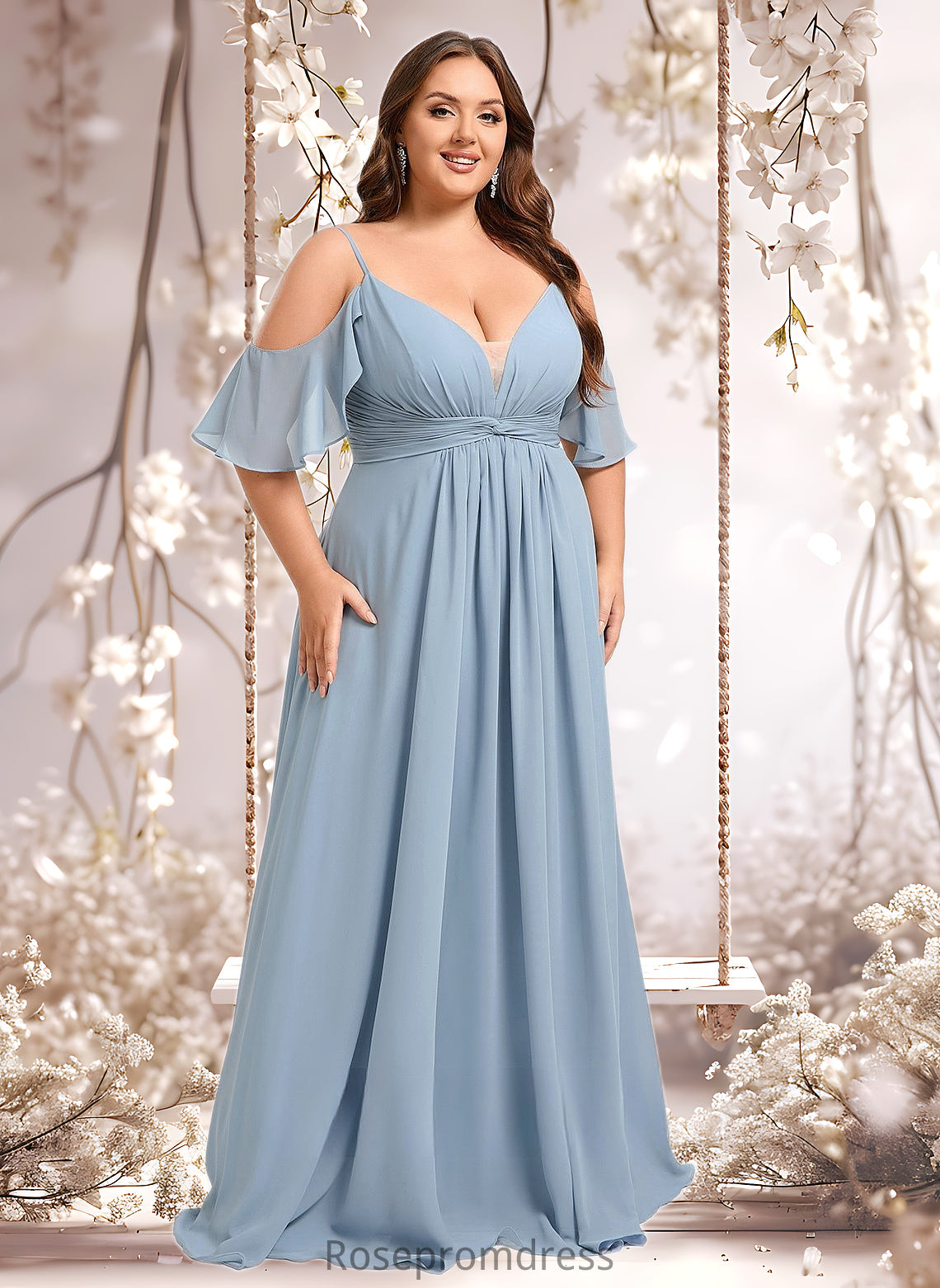Camryn A-line Cold Shoulder Floor-Length Chiffon Bridesmaid Dress With Ruffle DSP0025797