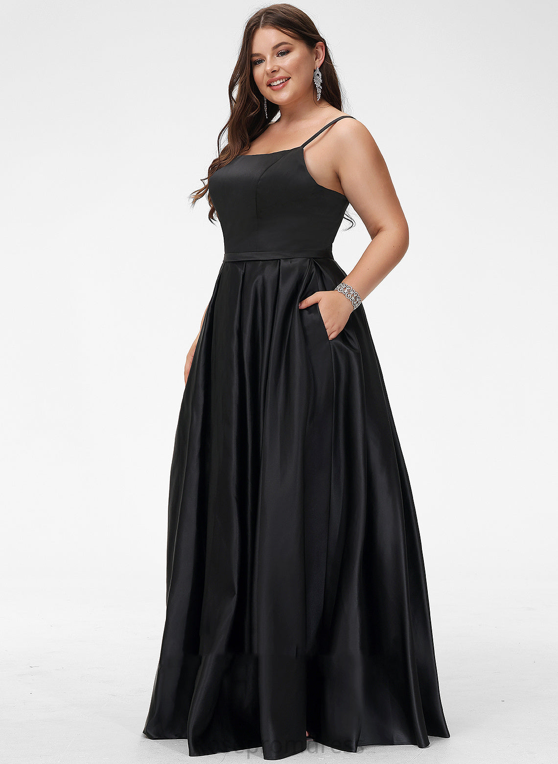 Neckline Square Satin Length Fabric Floor-Length A-Line Silhouette Straps&Sleeves Phoenix Floor Length A-Line/Princess Bridesmaid Dresses