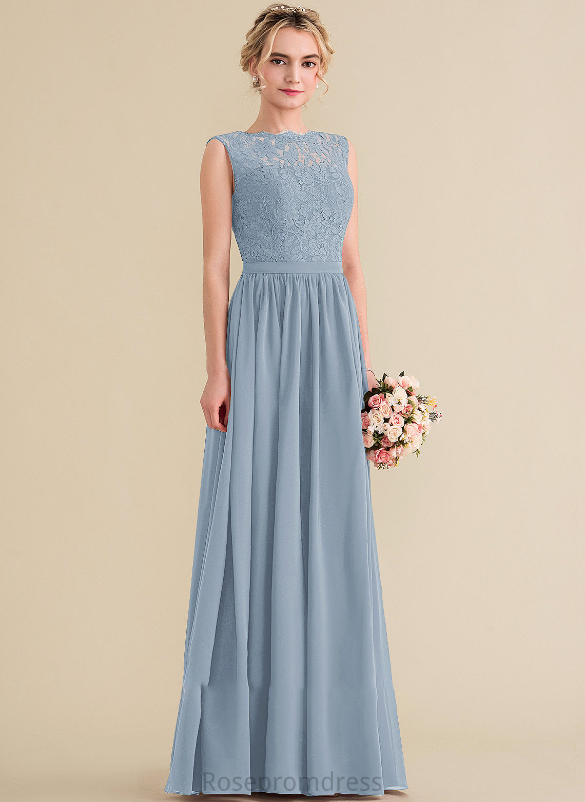 ScoopNeck Length Silhouette Embellishment SplitFront A-Line Fabric Floor-Length Neckline Madge Floor Length Scoop Bridesmaid Dresses