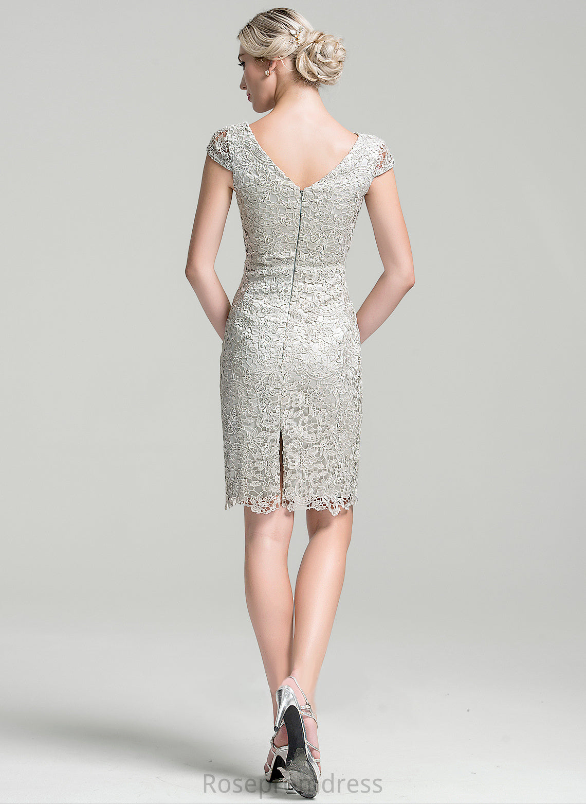 Knee-Length Lace Naomi the Mother of the Bride Dresses of Scoop Neck Mother Sheath/Column Bride Dress