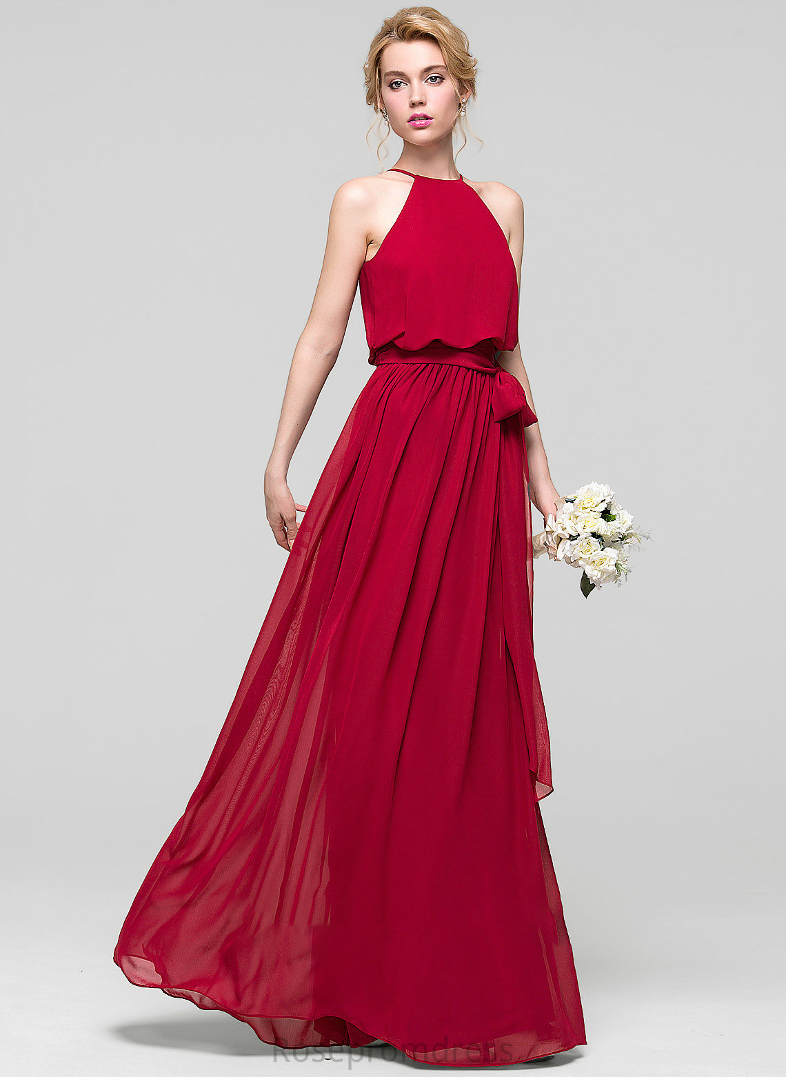 Neckline Fabric Silhouette A-Line Length Bow(s) Embellishment Floor-Length ScoopNeck Thelma A-Line/Princess One Shoulder Bridesmaid Dresses