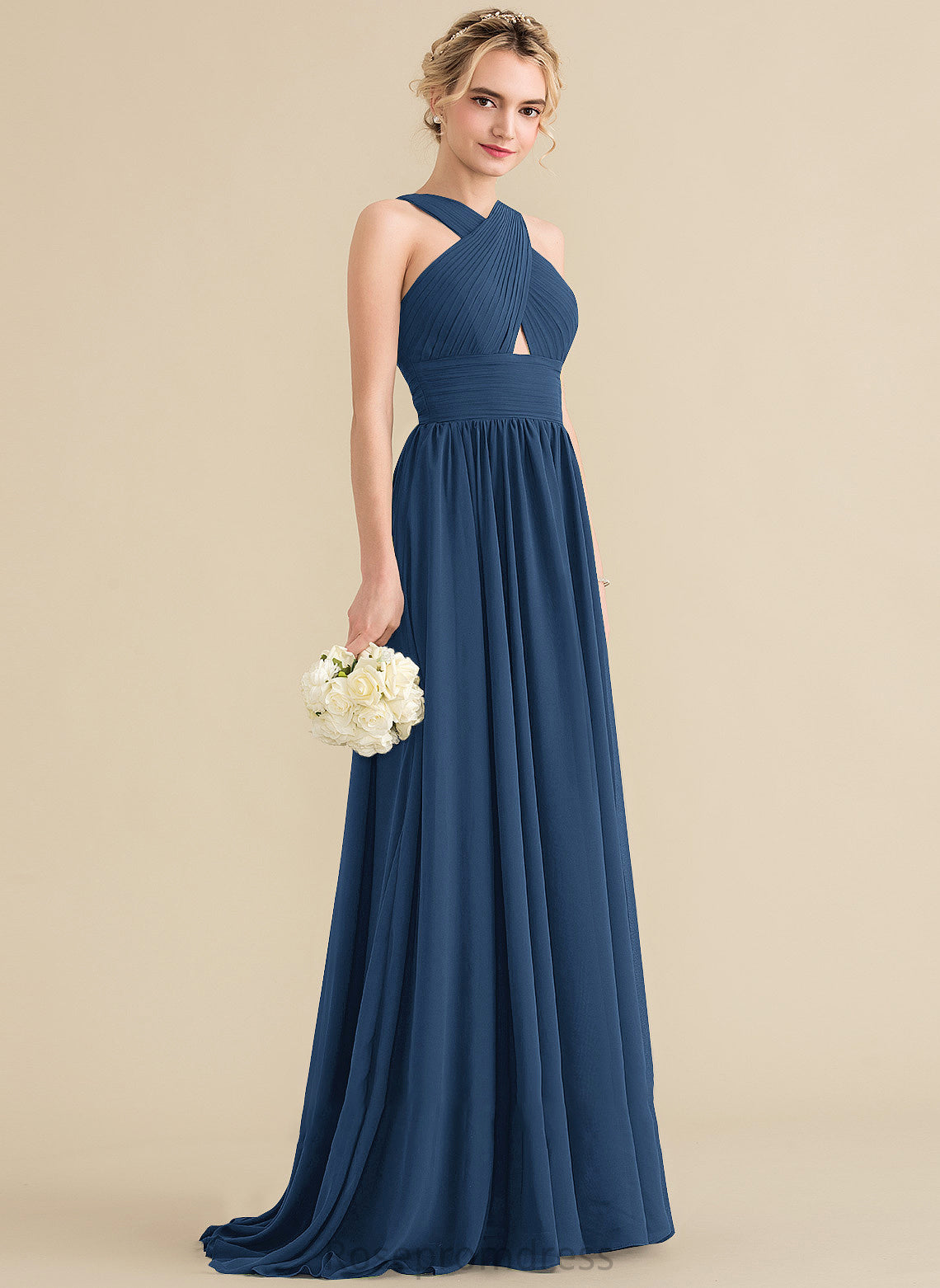 SweepTrain Embellishment Fabric A-Line Silhouette Neckline Length Ruffle V-neck Trudie Bridesmaid Dresses