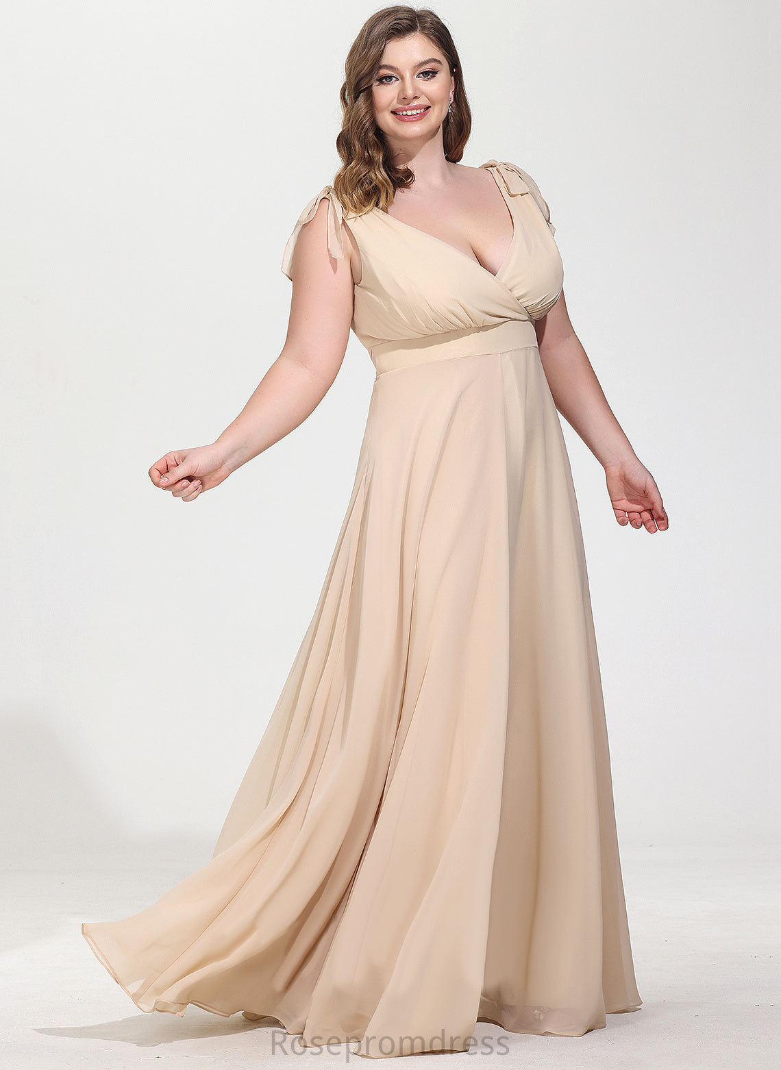 Silhouette A-line Length Neckline Embellishment Fabric V-Neck Floor-Length Natalie Natural Waist Straps Floor Length Bridesmaid Dresses