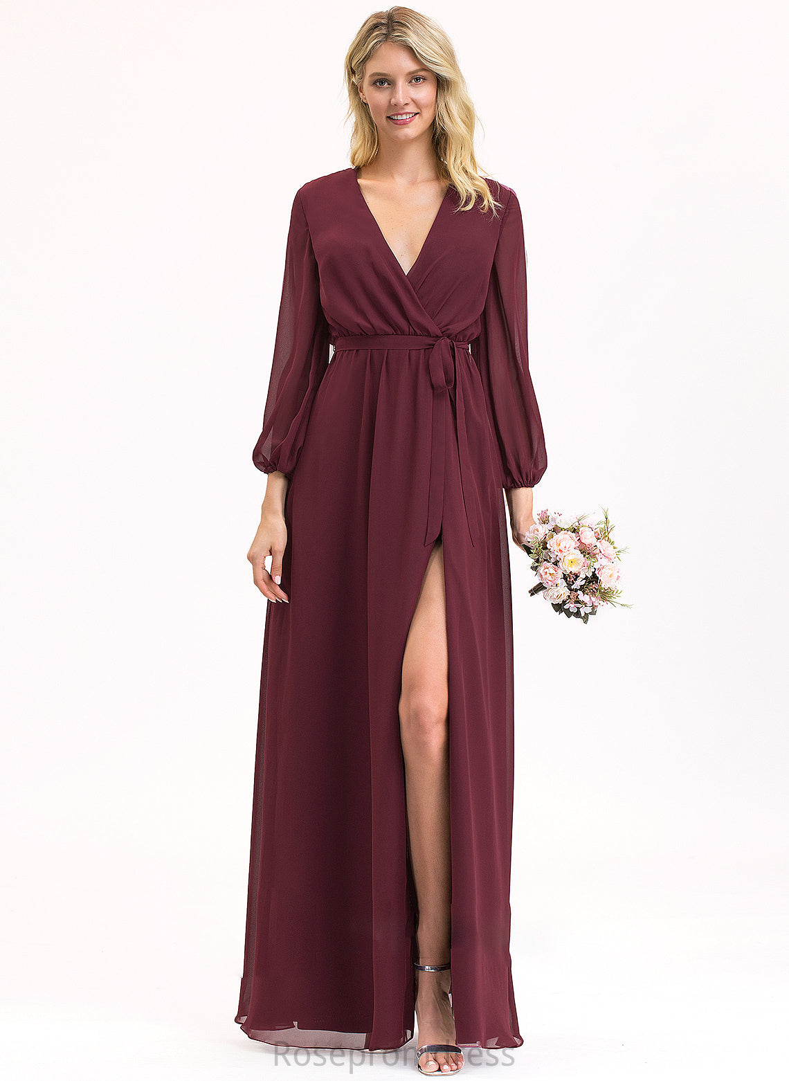 Neckline SplitFront Length Ruffle Fabric A-Line Bow(s) Floor-Length Silhouette V-neck Embellishment Katelyn Bridesmaid Dresses