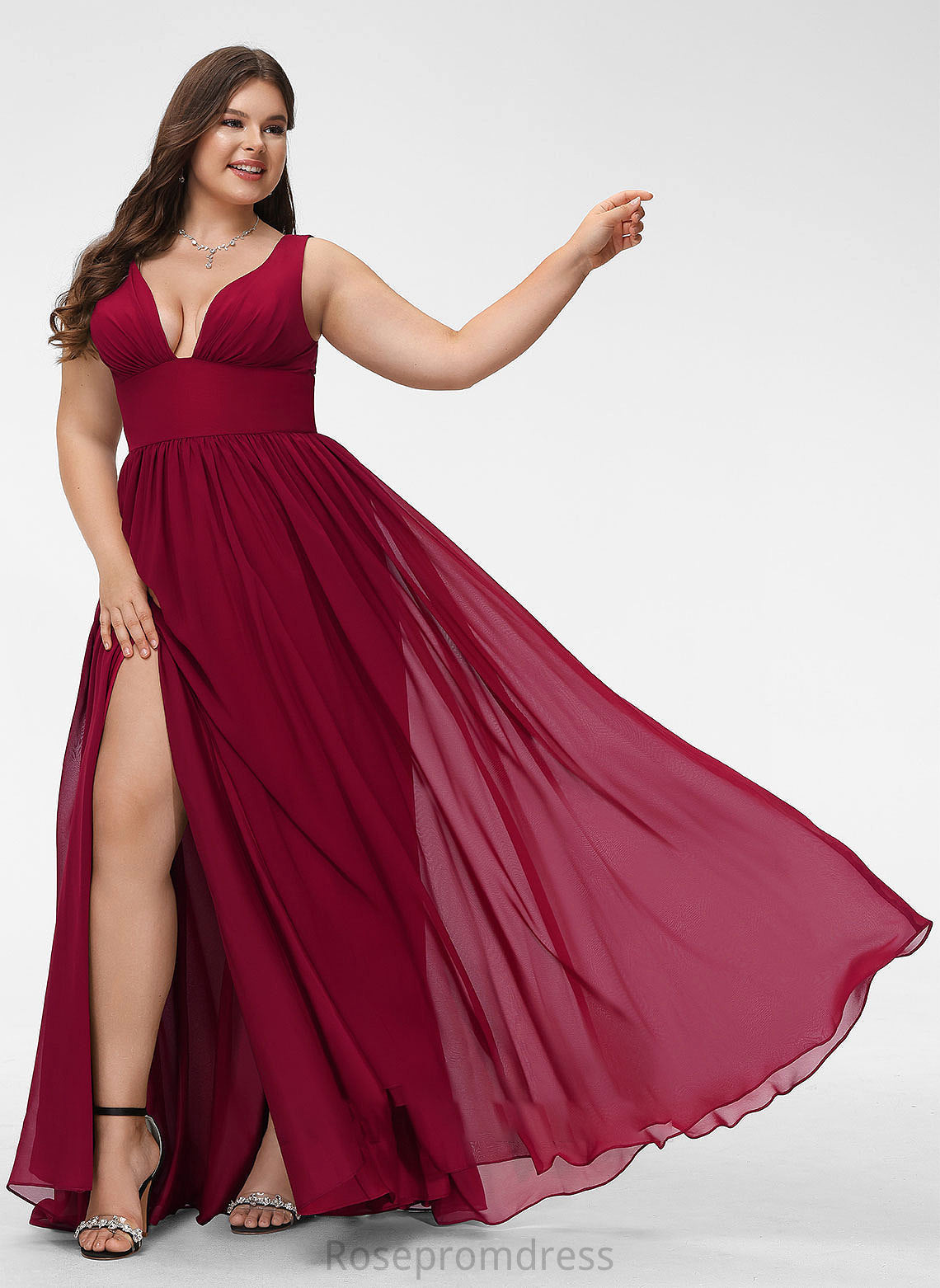 A-Line Silhouette Floor-Length V-neck SplitFront Length Neckline Embellishment Fabric Cloe Floor Length Natural Waist Bridesmaid Dresses